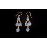 Labradorite Drop Earrings, each earring comprising four oval cut briolette labradorites, set in gold