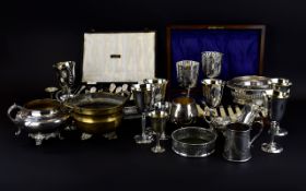 Good Collection of Metal Ware including silver plated tray, a number of assorted goblets,