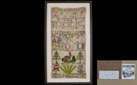 Victorian Alphabet Sampler By Jane Campbell 1868 Polychrome silk alphabet sampler with upper and