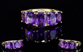 Amethyst Five Stone Band Ring, the centr