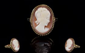 A Vintage 9ct Gold Set Cameo Dress Ring,