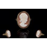 A Vintage 9ct Gold Set Cameo Dress Ring,