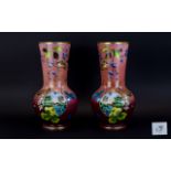 Two Victorian Opaline Glass Vases painte