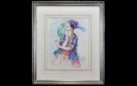 Framed Original Chalk Pastel 'Young Woma
