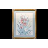 Large Designer Mid Century Framed Pastel