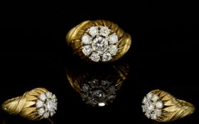 18ct Gold Diamond Cluster Ring Set With A Central Round Modern Brilliant Cut Diamond Surrounded By