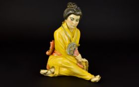 A Signed Vintage Italian Art Figure In The Form Of a Geisha Intricately moulded and hand painted
