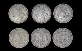 United States of America Silver Morgan One Dollars ( 3 ) Three Nice Coins. Dates and Mint Issue.