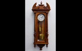 Late 19thC Walnut Cased Vienna Wall Clock, White Chapter Dial With Roman Numerals. Double