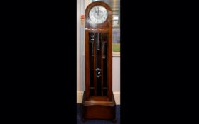 Art Deco ''Enfield'' Longcase Clock, Silvered Dial, Arabic Numerals, Chrome Triple Weighs And