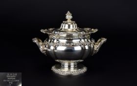 Tiffany & Co Superior Quality Silver Plated Twin Handle Lidded Pedestal Bowl with Heavy Embossed