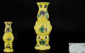 Antique Chinese Vase, Of Shaped Form, Yellow Ground With Floral Decoration, Central Figures.