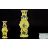 Antique Chinese Vase, Of Shaped Form, Yellow Ground With Floral Decoration, Central Figures.