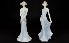 Coalport Porcelain Figures ( 2 ) Silhouettes. 1/ Philippa. c.1993. 10.25 Inches High. 2/ Susannah.