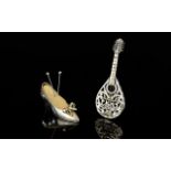 European - Late 19th Century Miniature Well Made Musical ( Lute ) Instrument. Marked 800 Silver.