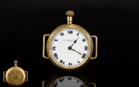 Antique Period 9ct Gold Fob Watch Converted to Wrist Watch with White Porcelain Dial,