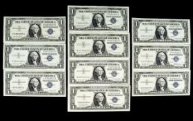 United States of America Collection of ( 9 ) Nine - One Dollar Bank Notes.