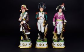A Trio of Mid 20th Century Hand Painted Porcelain Figures of Napoleon. Each Standing on a Square