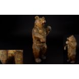 A 10 Inches Tall Black Forest Carved Standing Bear with Open Painted Mouth In Good Order.