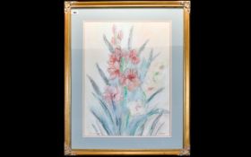 Large Designer Mid Century Framed Pastel Painting created for Vanguard Studios titled 'Your Bouquet'