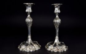 18th Century Style Pair of Silver Plated Cast Candlesticks, of Good Form and Quality. No Marks. Each