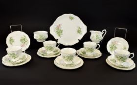 Royal Albert Part Teaset 'Friendship' series, Designer 'Hawthorne' comprising 6 cups, saucers and