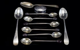 Victorian Period Set Of Six Silver Coffee Spoons. Maker Walker & Hall, Hallmarked Sheffield 1898.