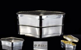 Edward VII - Large Solid Silver Cartouche Shaped Lidded Trinket Box, Plain,