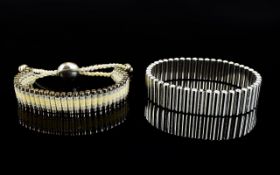 A Sterling Silver Friendship Bracelet By Links Of London Silver cylindrical beads on mink and gold