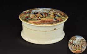 Antique Ceramic Trinket Box A large circular earthenware trinket box decorated with transfer print