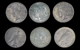 United States of America Silver Peace One Dollars ( 3 ) Dates and Mint Issue. 1/ 1926 Philadelphia.