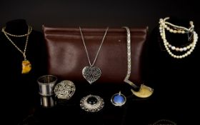 A Collection Of Silver And Mixed Metal Costume Jewellery Eleven items in total to include leather
