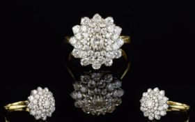 Ladies 18ct Gold Set Diamond Cluster Ring, Flowerhead Setting.