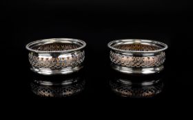 Antique Period Good Quality Pair of Circular Silver Plated Coasters with Wonderful Engine Turned