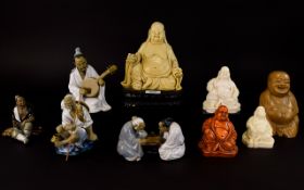 Mixed Collection Of Nine Oriental Style Figures, Resin Buddha's, Chinese Pottery Figures etc