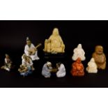 Mixed Collection Of Nine Oriental Style Figures, Resin Buddha's, Chinese Pottery Figures etc