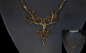 Georgian Period Garnet Set - Gold Coloured Necklace of Typical Form and Design For The Late