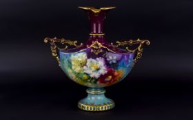 Hadley Style Impressionistic Two Handled Centre Piece decorated in overall ombre tones with