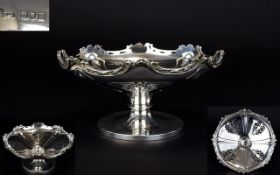 Art Nouveau Period Attractive Silver Pedestal Bowl with Stylished and Reticulated Tulip Design,