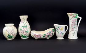 Five Pieces Of Maling Ware, Moulded Floral Decoration, Vases, Bowl & Jug