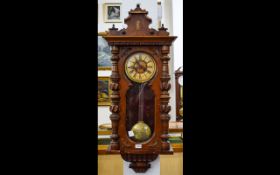Late 19thC Walnut Cased Vienna Wall Clock, Cream Chapter Dial With Roman Numerals, Spring Driven