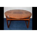 Scandinavian Style Mid Century Coffee Table, low teak table with circular top and organic form