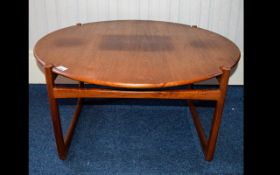 Scandinavian Style Mid Century Coffee Table, low teak table with circular top and organic form