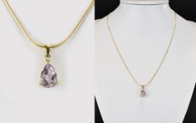 14ct Yellow Gold Pale Amethyst Set Pendant Drop. Attached to a 14ct Gold Chain. Marked 585. 4.