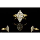 18ct Gold and Platinum Set Marquis Shaped Diamond Cluster Ring. From The 1920's Period. The Old