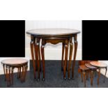 Nest Of Three Tables. Oval Quarter Veneerer Walnut Top. Height 21 Inches, 16 x 23 Inch Top