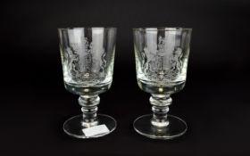 Elizabeth II Good Quality Pair of Commemorative Silver Jubilee Glass Goblets, Celebrating The 25