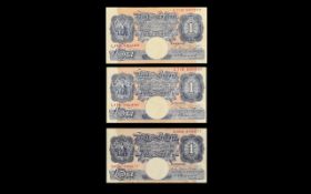 Collection of Bank of England Blue One Pound Notes ( 3 ) Three In Total. Good Grades.