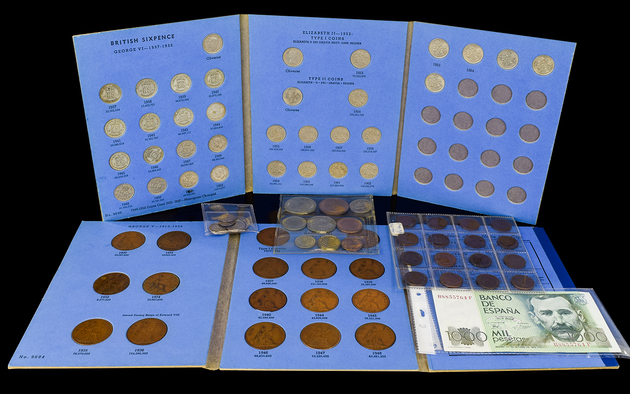 Collection of Great Britain Coin Sets. Comprises 1/ British Sixpence Collection Album.
