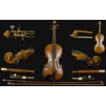 19th Century Good Quality Violin with Bow - Needs Attention. Marked John. J. Scott , no Label.